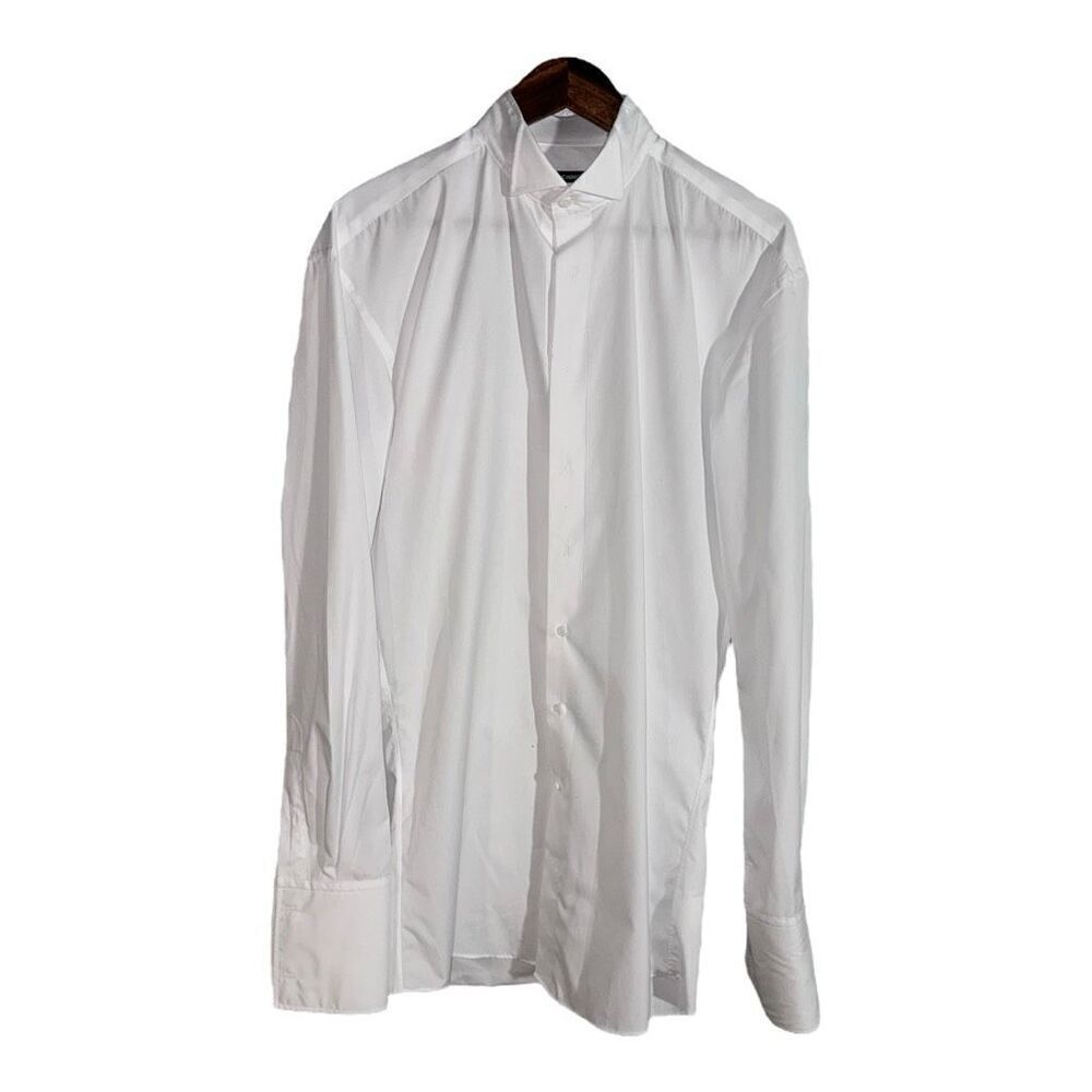 White Indochino Classic Collar Linen French Cuff Dress Shirt L